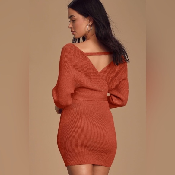 LULU’S Modena Rust Brown Dolman Sleeve Bodycon Sweater Dress - Picture 2 of 4